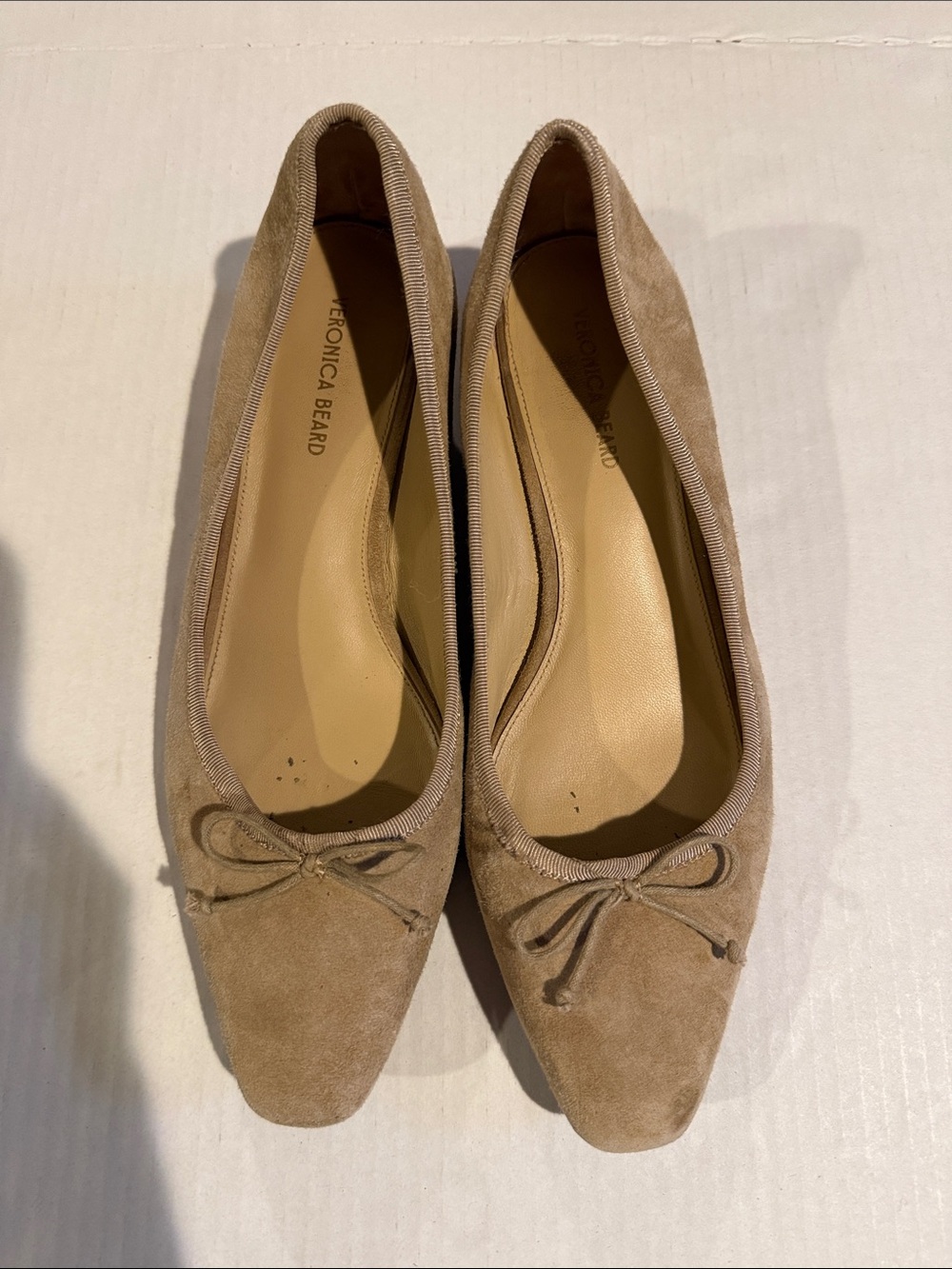 Veronica Beard Beige Suede Bow Ballet Flats